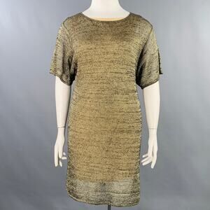 PORTS 1961 Size L Gold Cotton Blend Knit Short Sleeve Dress